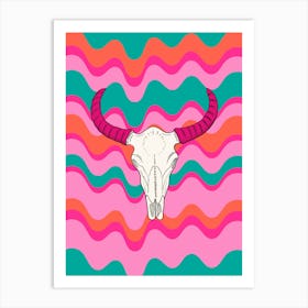 Funky Western Bulls Skull Art Print