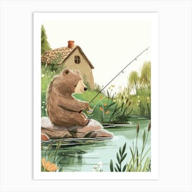Sloth Bear Fishing In A Stream Storybook Illustration 1 Art Print