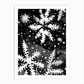 Snowflakes In The Snow, Snowflakes, Black & White 3 Art Print