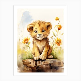 Colouring Watercolour Lion Art Painting 3 Art Print