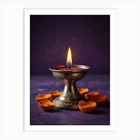 Diwali Lamp On Purple Background Art Print