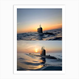 Submarine At Sunset-Reimagined 7 Art Print