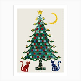 Christmas Tree With Cats Art Print