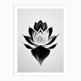 Sacred Lotus Black And White Geometric 3 Art Print