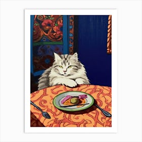 White Cat And Pasta 6 Art Print