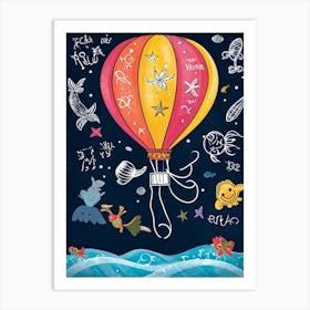 Cartoon Illustration Of A Vibrant Helium Balloon Embellished With Playful Designs Of Children At A (5) Art Print