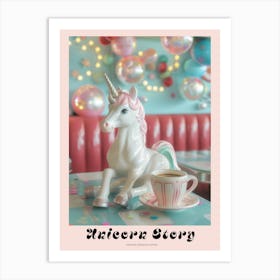 Toy Unicorn Drinking Coffee In A Diner Poster Art Print