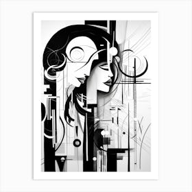 Enigmatic Encounter Abstract Black And White 7 Art Print