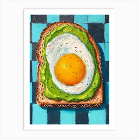 Avocado Egg On Toast Blue Checkerboard 1 Art Print