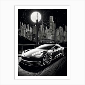 Tesla Model S City Line Drawing 2 Art Print