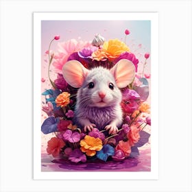 Mouse In Flowers Art Print