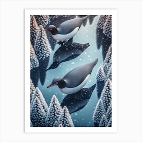 Penguins In The Snow 2 Art Print