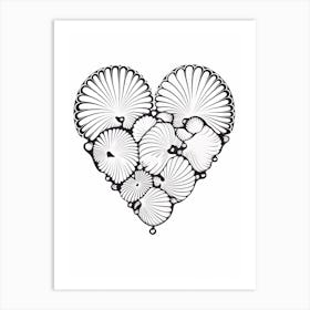 Minimalist Black & White Shell Line Drawing Heart 2 Art Print