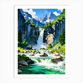 Waterfall In The Mountains 3 Art Print