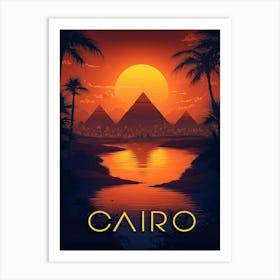 Egypt Sunset: Pyramids and Nile River Art Print