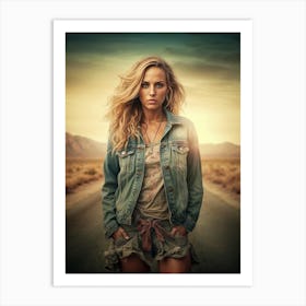 Woman Standing On A Desert Road Art Print