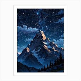 Mountain Landscape With Stars Art Print