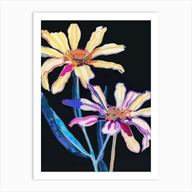 Neon Flowers On Black Cineraria 6 Art Print