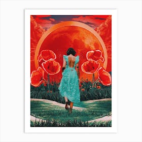 Surreal Moon Sun Poppies Collage Art Print