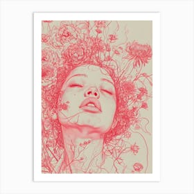 Woman With Flowers On Her Head 1 Art Print