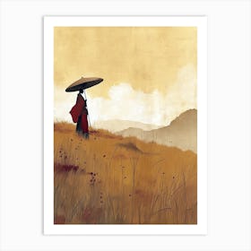 Asian Woman With Umbrella, Minimalism Art Print