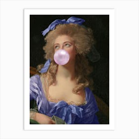 Lady in Blue Dress Blowing A Bubble Art Print