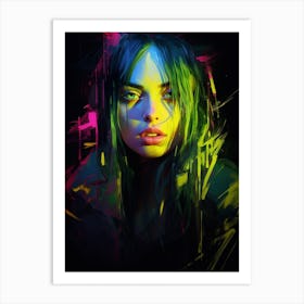 Billie Eilish Neon Portrait 3 Art Print