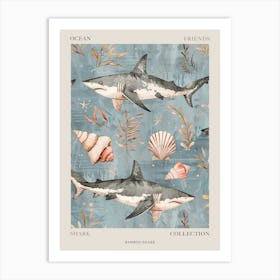 Pastel Blue Bamboo Shark Watercolour Seascape Pattern 2 Poster Art Print