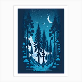 A Fantasy Forest At Night In Blue Theme 7 Art Print