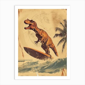 Vintage Tyrannosaurus Dinosaur On A Surf Board  1 Art Print