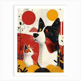 Cat And Dog, Vibrant, Bold Colors, Pop Art Art Print