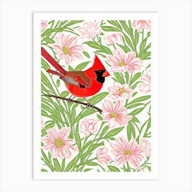 Northern Cardinal 2 William Morris Style Bird Art Print