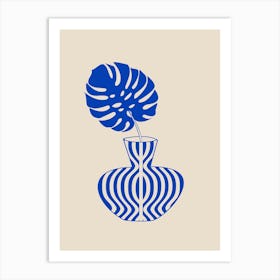 Monstera Leaf In Blue Vase Art Print