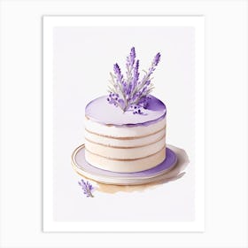 Lavender Cake Dessert Retro Minimal 2 Flower Art Print