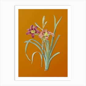 Vintage Orange Day Lily Botanical on Sunset Orange n.0828 Art Print