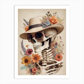 Vintage Floral Skeleton With Hat And Sunglasses (14) Art Print