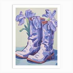 A Painting Of Cowboy Boots With Lilac Flowers, Fauvist Style, Still Life 3 Art Print
