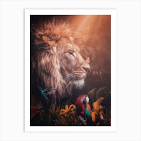 Wild Lion In Tropical Jungle Art Print