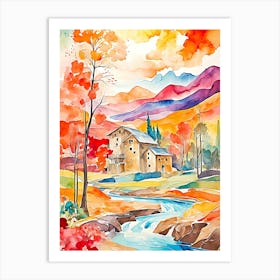 Watercolor Autumn Landscape Art Print