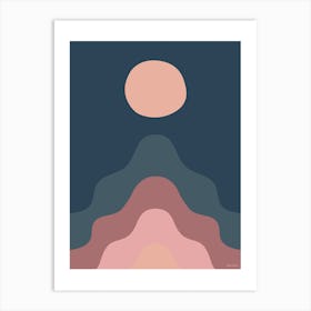 Open Your Mind Dark Blue And Pink Muted Colours Playful Wavy Art Print