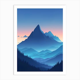 Misty Mountains Vertical Composition In Blue Tone 55 Art Print