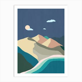 Midnight Beach And Mountains Art Print