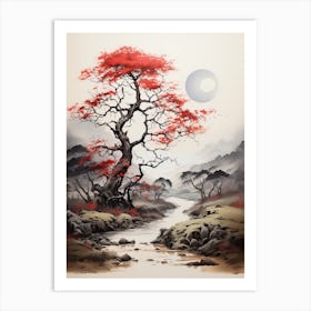 Aso Caldera In Kumamoto, Japanese Brush Painting, Ukiyo E, Minimal 1 Art Print
