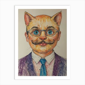 Cat With Moustache Art Print