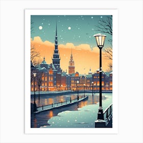 Winter Travel Night Illustration Hamburg Germany 1 Art Print