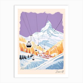 Poster Of Zermatt   Switzerland, Ski Resort Pastel Colours Illustration 2 Art Print