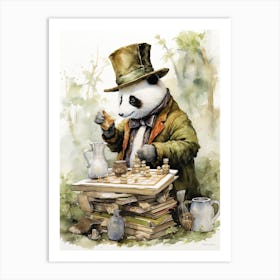 Panda Art Playing Chess Watercolour 3 Art Print