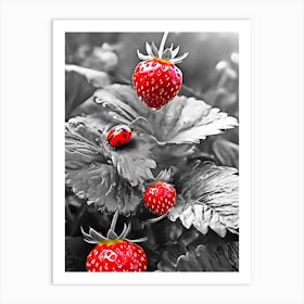 Ladybugs On Strawberries Art Print