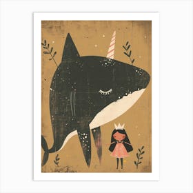Unicorn Whale With A Princess Muted Pastel 2 Art Print