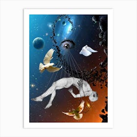 Universe - dove - peace - dreams - photo montage Art Print